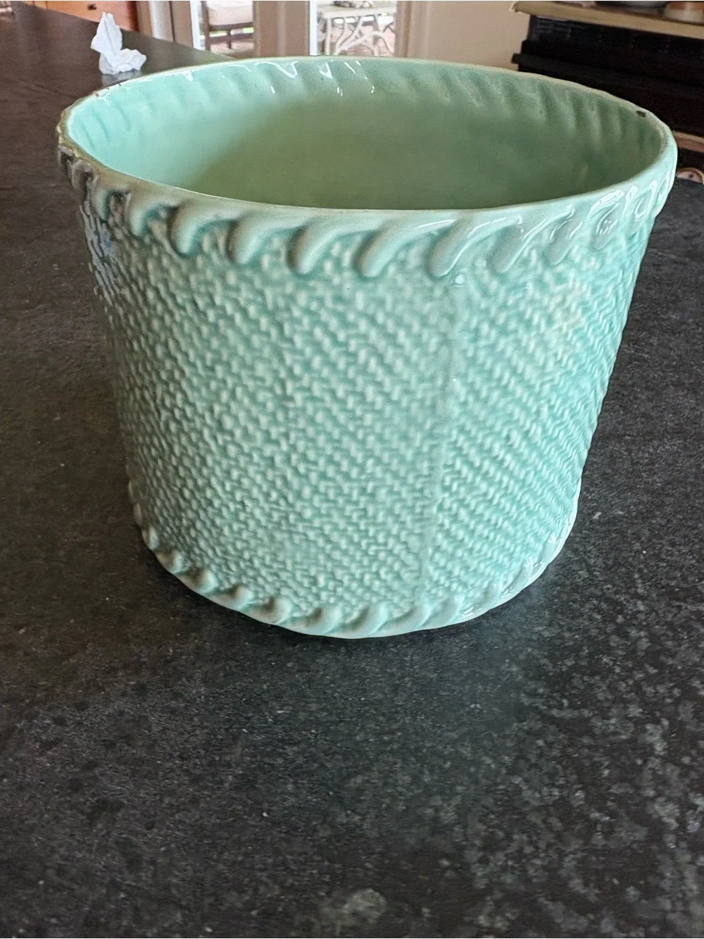 Large Mint Green MIKASA Textured Ceramic Planter Pot Utensil Holder Home Accents